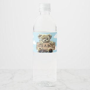 It's a Boy, Teddy Bear Baby Shower Water Bottle Label