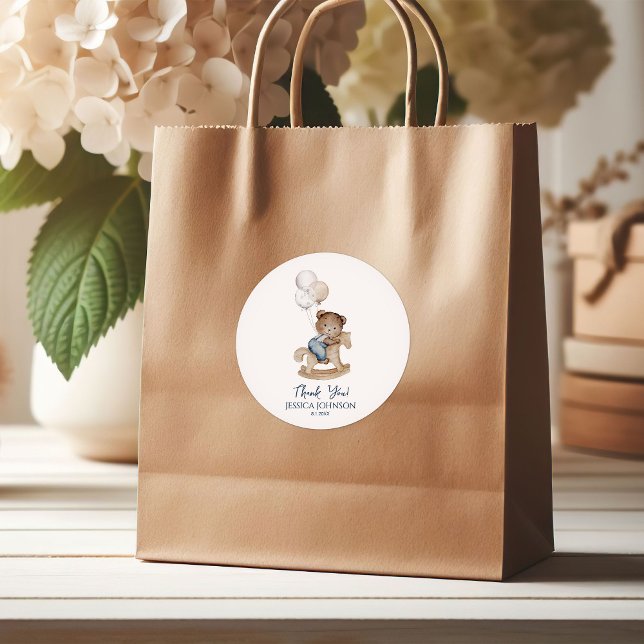 It's a Boy Teddy Bear Balloons Baby Shower Welcome Classic Round Sticker (Creator Uploaded)