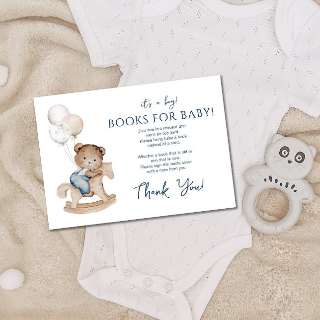 It's a Boy Teddy Bear & Balloons Bring a Book Enclosure Card (Creator Uploaded)