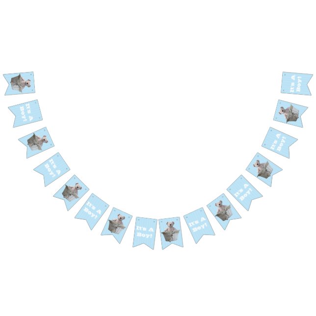 It's A Boy Teddy Bear Blue Stripes Baby Shower Bunting (All)