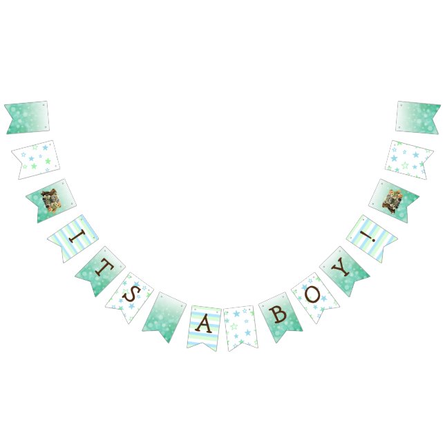 It's a Boy, Teddy Bear Green Baby Shower Bunting (All)