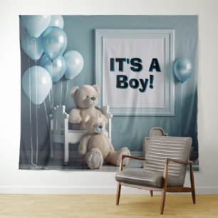 It's a Boy Teddy Bears and Balloons Backdrop  Tapestry