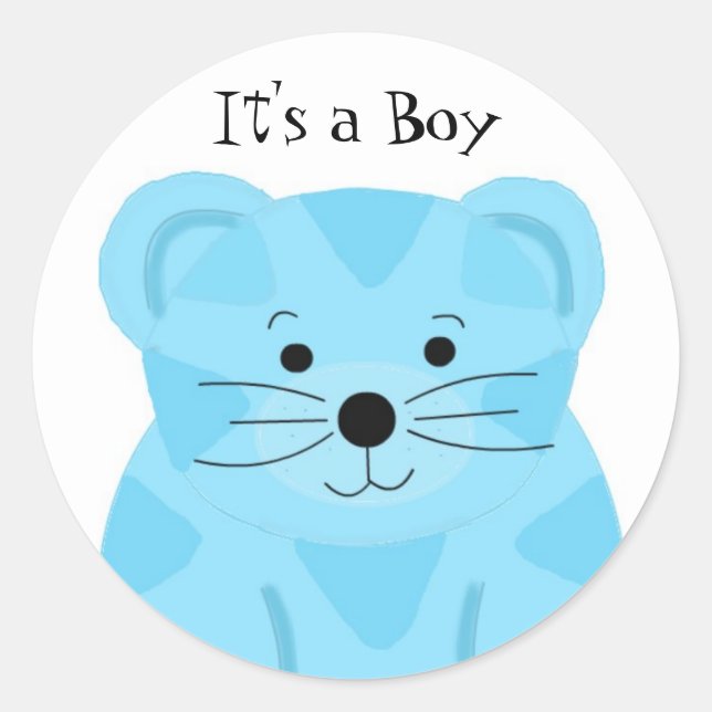 It's a Boy Tiger Baby Birth Announcement Classic Round Sticker (Front)