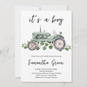 It's a Boy Tractor Baby Shower Invitation