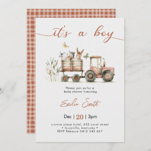  It's a Boy Tractor Baby Shower Invitation