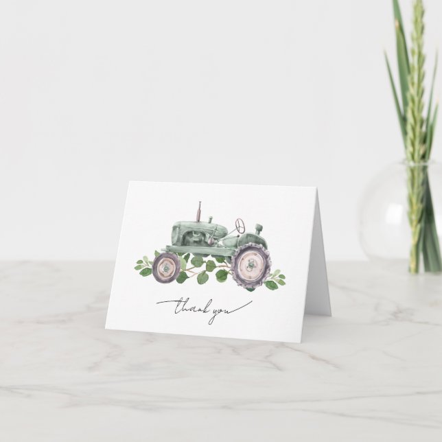 It's a Boy Tractor Baby Shower Thank You Card (Front)