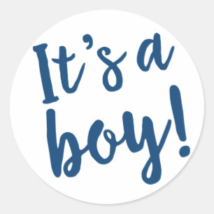 It's A Boy Trendy Script in Navy Blue Classic Round Sticker