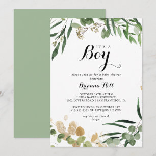  It's A Boy Tropical Gold Green Baby Shower  Invitation