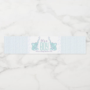 It's a boy two showering blue elephants water bottle label