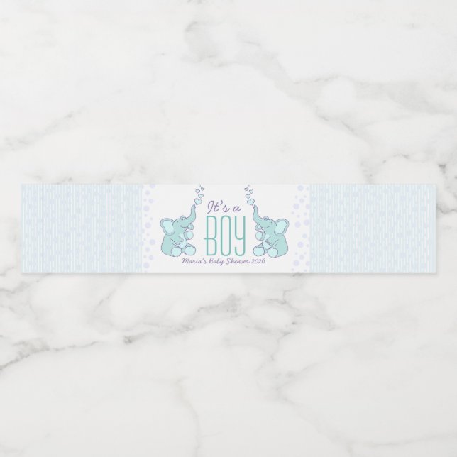 It's a boy two showering blue elephants water bottle label (Single Label)