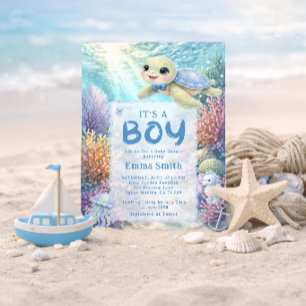It's a Boy Under the Sea Turtle Boy Baby Shower Invitation