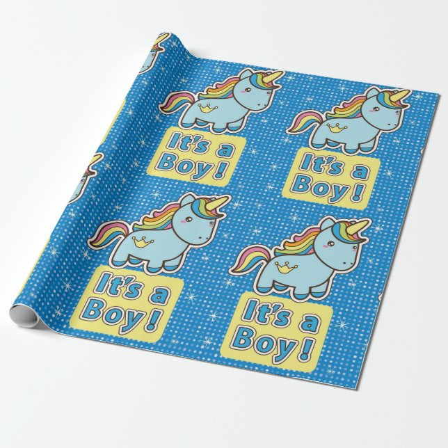 It's A Boy Unicorn Baby Shower Wrapping Paper (Unrolled)