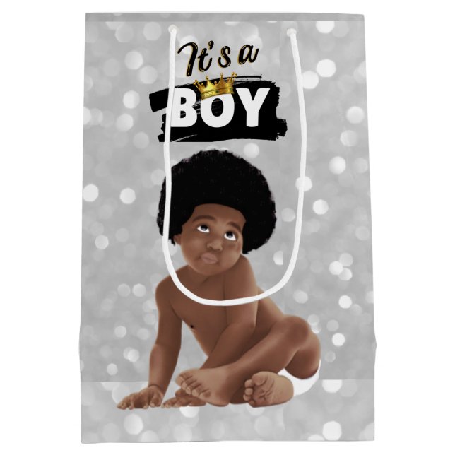 It's a Boy Urban 90's Hip Hop Afro Baby Boy Medium Gift Bag (Back)