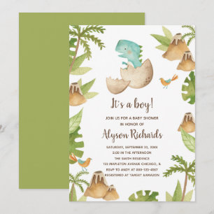  It's a boy Watercolor Dinosaur Baby Shower Invitation