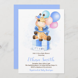 It's a Boy Watercolor Giraffe Baby Shower Invitation