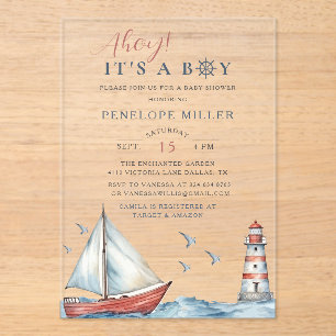 Its a Boy Watercolor Nautical Baby Shower Acrylic Invitations