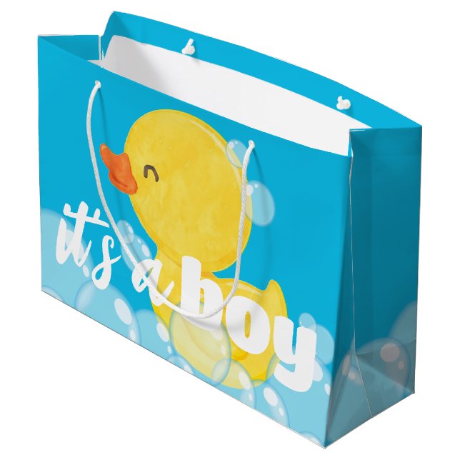 It's a Boy Watercolor Rubber Ducky Large Gift Bag (Back Angled)