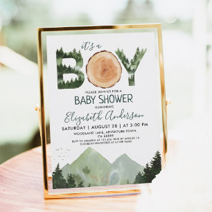 It's a Boy Watercolor Woodland Baby Shower  Invitation