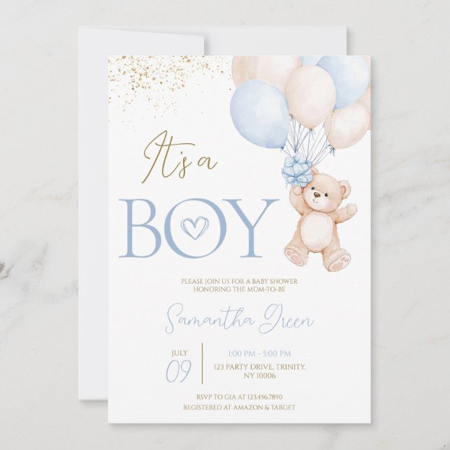 It's a Boy We Can Bearly Wait Baby Shower Invitation (Front)