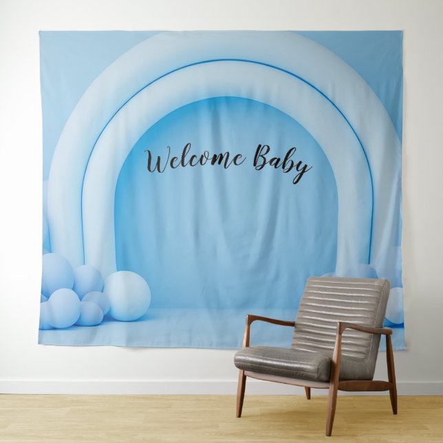 It's a Boy Welcome Baby Balloon Arch Backdrop  Tapestry (In Situ (Horizontal))