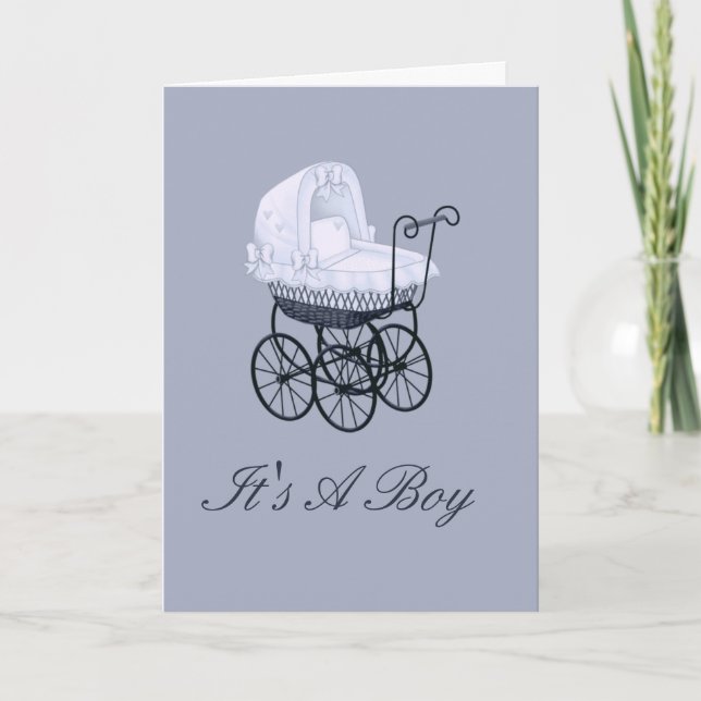 It's A Boy With Stroller Birth Announcement (Front)