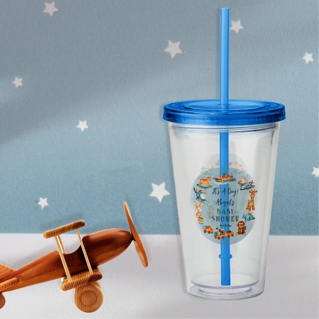 It's A Boy Wooden | Stuffed Toys Baby Shower Acrylic Tumbler (Wooden and Stuffed Toys "It's A Boy" Blue Baby Shower Acrylic Tumbler)