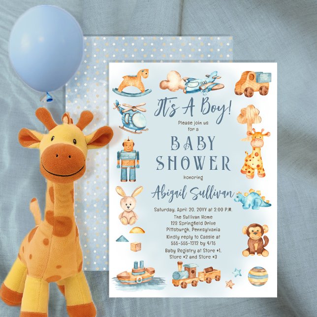 It's A Boy Wooden | Stuffed Toys Baby Shower Invitation (Creator Uploaded)