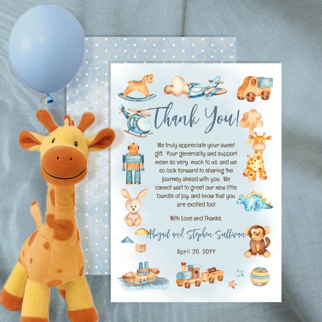 It's A Boy Wooden | Stuffed Toys Baby Shower Thank You Card (Creator Uploaded)
