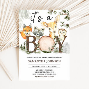 It's A Boy Woodland Animals Baby Shower Invitation