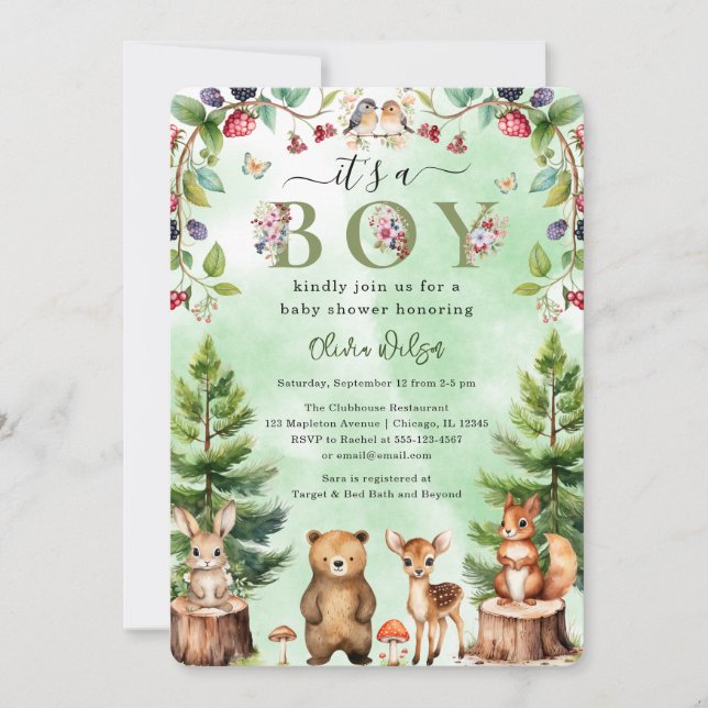 It's A Boy Woodland Animals Baby Shower  Invitation (Front)