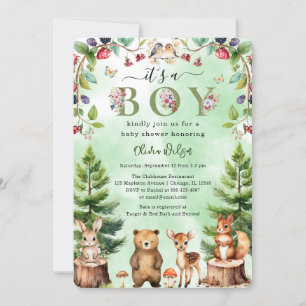 It's A Boy Woodland Animals Baby Shower  Invitation