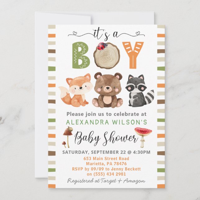 It's a boy Woodland Animals Baby Shower Invitation (Front)