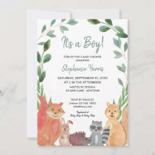 It's A Boy Woodland Animals Baby Shower  Invitation