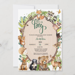 It's a Boy Woodland Animals Forest Baby Shower  Invitation