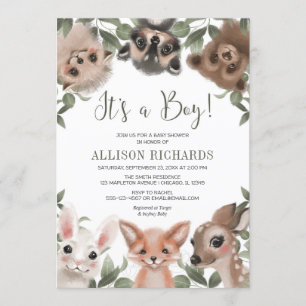 It's a Boy woodland animals forest baby shower Invitation