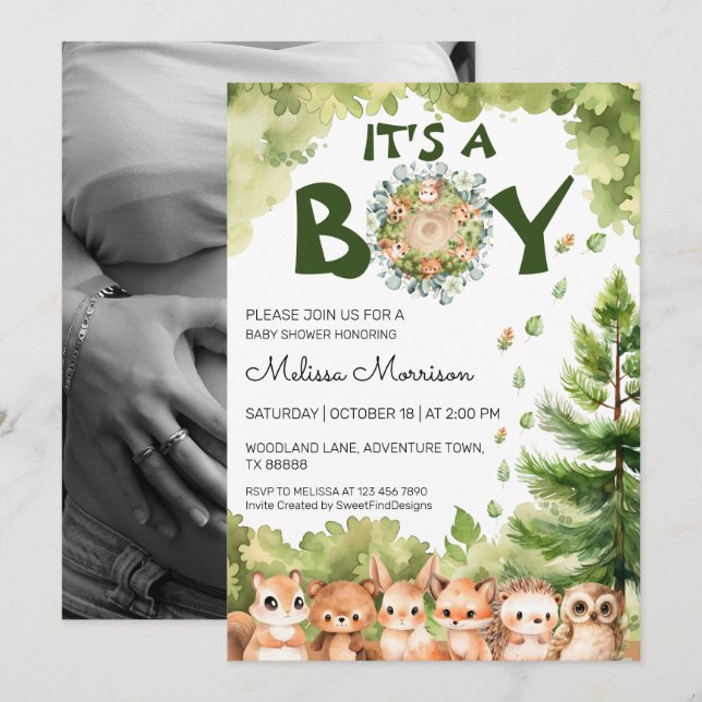 It's A Boy Woodland by SFD Baby Boy Shower Invitation (Front/Back)