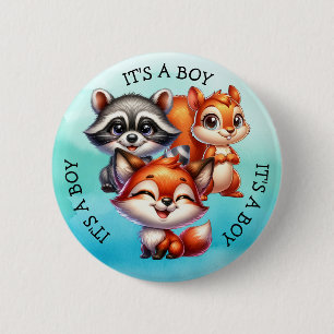 It's a Boy   Woodland Creatures Baby Shower 6 Cm Round Badge