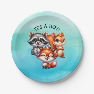 It's a Boy   Woodland Creatures Baby Shower Paper Plate