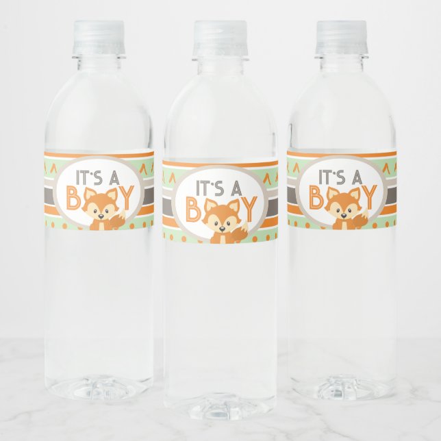 It's A Boy Woodland Fox Forest Water Bottle Labels (Bottles)