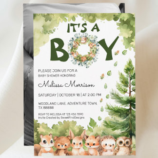 It's A Boy Woodland Paradise Baby Boy Shower Invitation