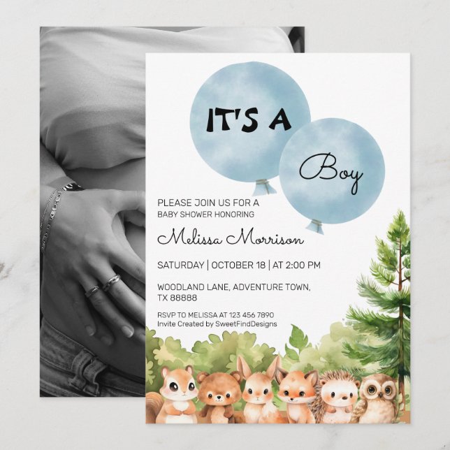 It's A Boy Woodland Party Baby Boy Shower Invitation (Front/Back)
