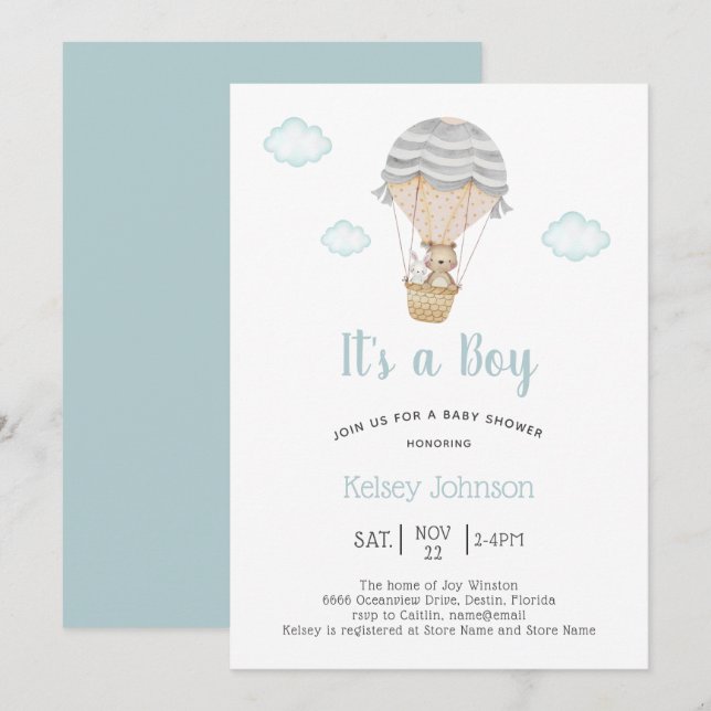 It's a Boy Woodland Teddy Bear Baby Shower  Invitation (Front/Back)