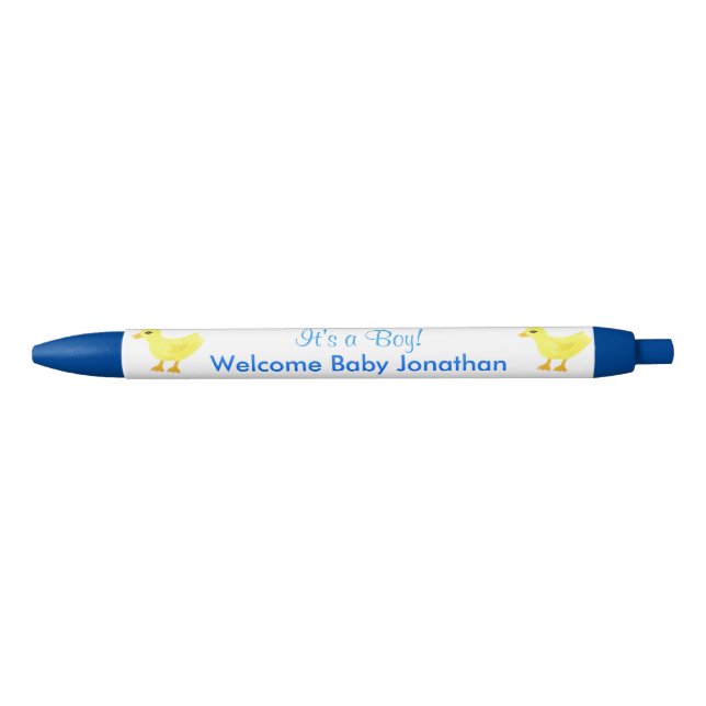 It's A Boy Yellow Ducky Blue White Announcements Blue Ink Pen (Front)