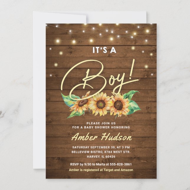It's a Boy Yellow Sunflower Baby Shower Sprinkle Invitation (Front)