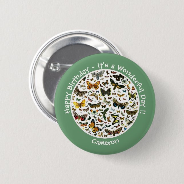 It's a Butterfly Birthday, Collage Items for Party 6 Cm Round Badge (Front & Back)