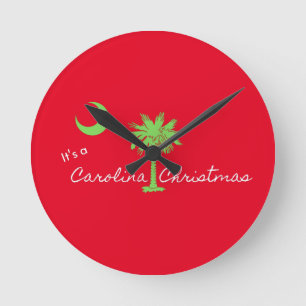 It's A Carolina Christmas South Carolina Holiday Round Clock