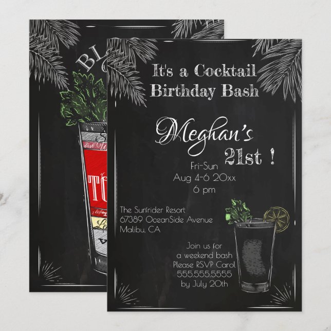 It's a Cocktail Birthday Bash 21st Invitation (Front/Back)