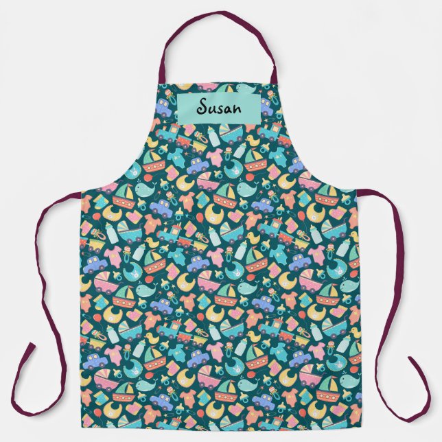 It's a Colourful Baby Shower Dark Personalised Apron (Front)