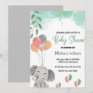 It's a colourful  balloon Grey elephant baby showe Invitation