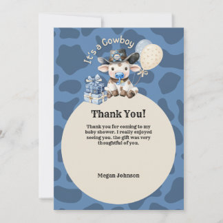 It's a Cowboy Blue & Beige Baby Shower  Thank You Card